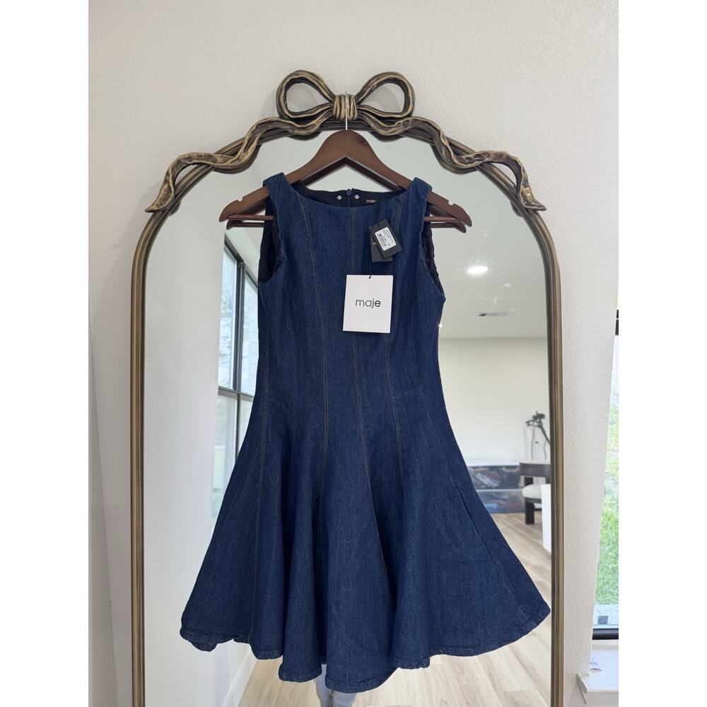 NWT Maje Dark Denim Fit-and-Flare Mini Dress Size 34